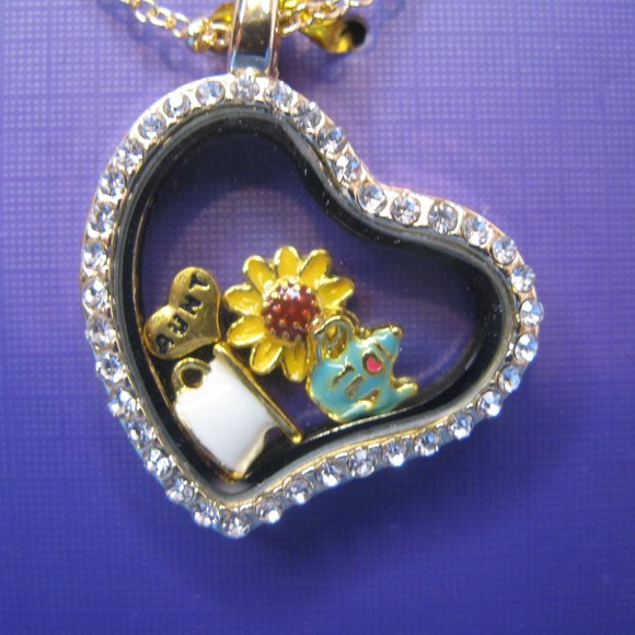 Emmeline Floating Charm Locket Pendant Necklace Tea Aunt 24" L - Picture 3 of 6